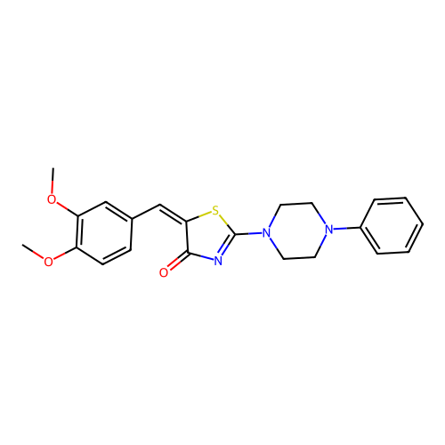 (5E)-5-(3,4-dimethoxybenzylidene)-2-(4-phenylpiperazin-1-yl)-1,3-thiazol-4(5H)-one structure