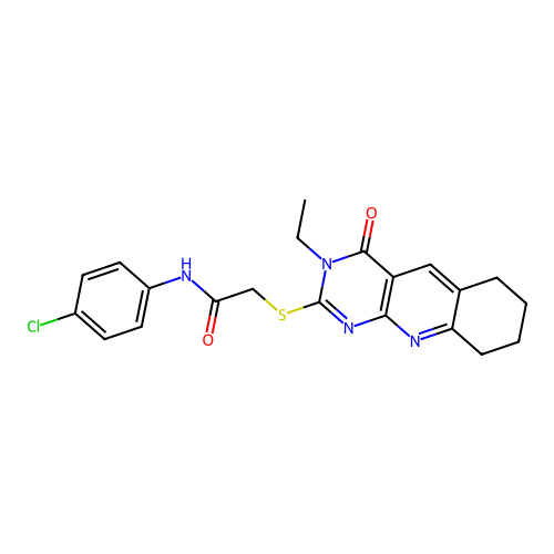 N-(4-Chloro-phenyl)-2-(3-ethyl-4-oxo-3,4,6,7,8,9-hexahydro-pyrimido[4,5-b]quinolin-2-ylsulfanyl)-acetamide structure