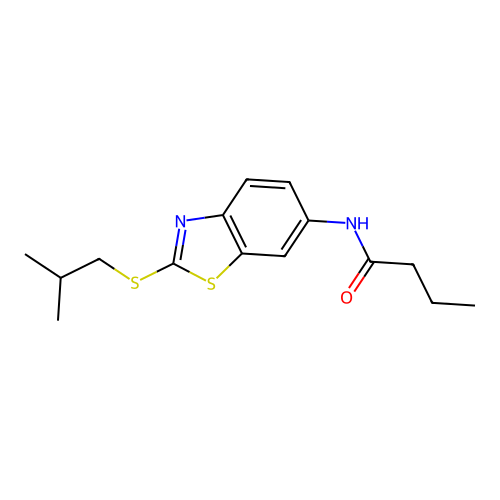 N-{2-[(2-methylpropyl)sulfanyl]-1,3-benzothiazol-6-yl}butanamide structure