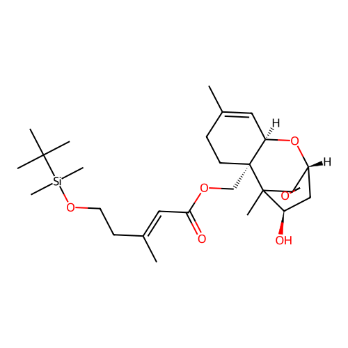Trichothec-9-ene-4,15-diol, 12,13-epoxy-,     15-(5-(((1,1-dimethylethyl)dimethylsilyl)oxy)-3-methyl-2-pentenoate), (4beta,15(E))- structure