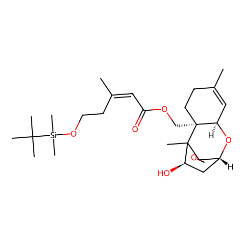 Trichothec-9-ene-4,15-diol, 12,13-epoxy-, 15-(5-(((1,1-dimethylethyl)dimethylsilyl)oxy)-3-methyl-2-pentenoate), (4beta,15(Z))- structure