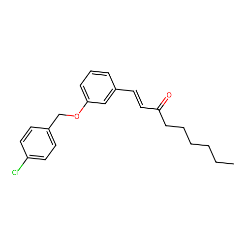 (E)-1-[3-[(4-chlorophenyl)methoxy]phenyl]non-1-en-3-one structure