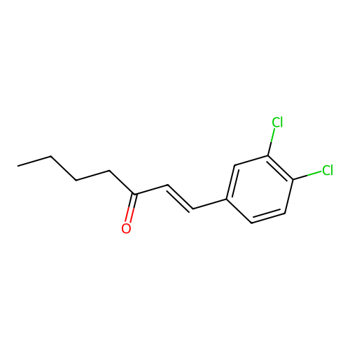 (E)-1-(3,4-dichlorophenyl)hept-1-en-3-one structure