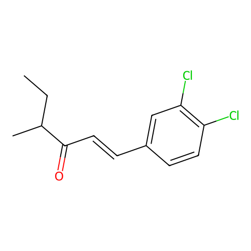(E)-1-(3,4-dichlorophenyl)-4-methylhex-1-en-3-one structure
