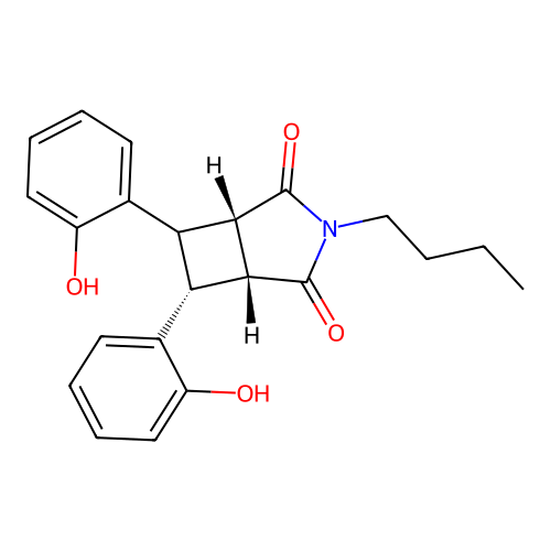 (1S,5R,6R)-3-butyl-6,7-bis(2-hydroxyphenyl)-3-azabicyclo[3.2.0]heptane-2,4-dione structure