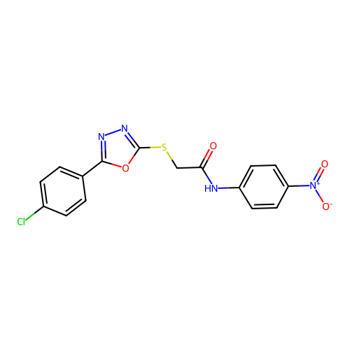 2-((5-(4-chlorophenyl)-1,3,4-oxadiazol-2-yl)thio)-N-(4-nitrophenyl)acetamide structure