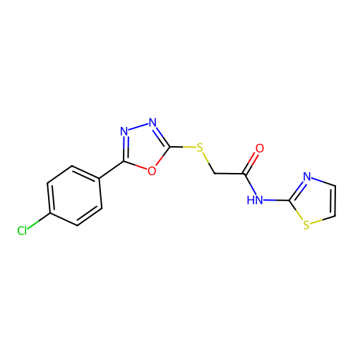 2-{[5-(4-chlorophenyl)-1,3,4-oxadiazol-2-yl]sulfanyl}-N-(1,3-thiazol-2-yl)acetamide structure
