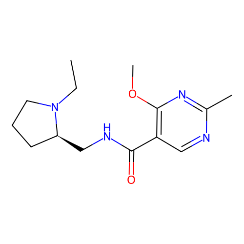 (R)-(+)-N-((1-Ethyl-2-pyrrolidinyl)methyl)-4-methoxy-2-methyl-5-pyrimidinecarboxamide structure