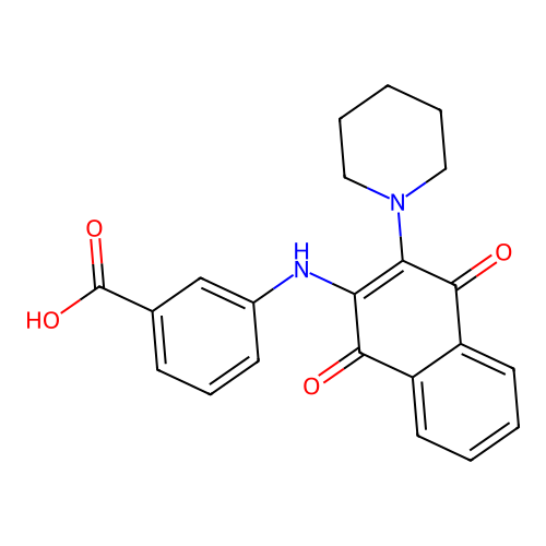 3-[(1,4-Dioxo-3-piperidin-1-ylnaphthalen-2-yl)amino]benzoic acid structure