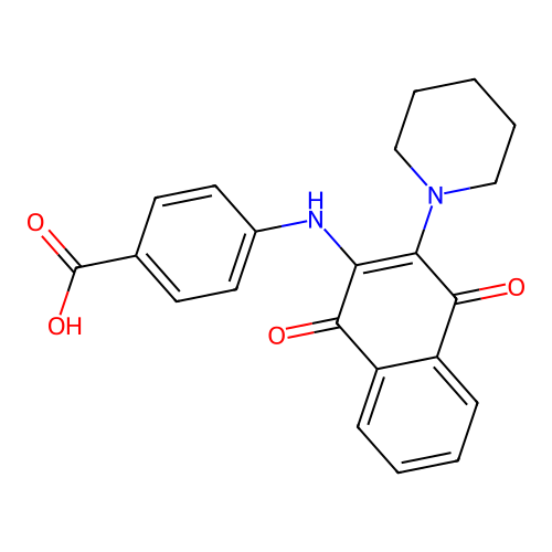 4-((1,4-Dioxo-3-(piperidin-1-yl)-1,4-dihydronaphthalen-2-yl)amino)benzoic acid structure