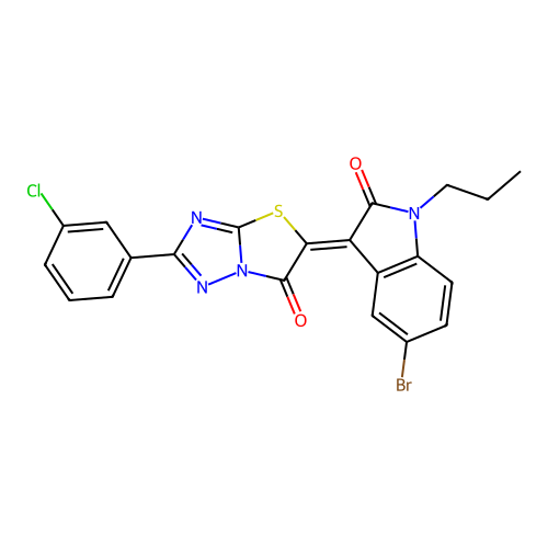 (3Z)-5-bromo-3-[2-(3-chlorophenyl)-6-oxo[1,3]thiazolo[3,2-b][1,2,4]triazol-5(6H)-ylidene]-1-propyl-1,3-dihydro-2H-indol-2-one structure