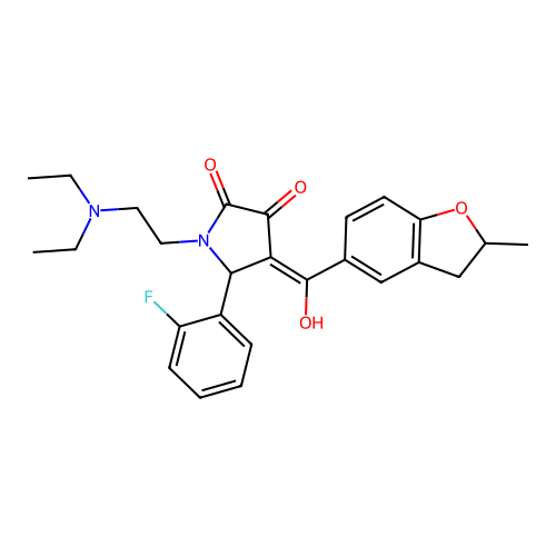 1-(2-diethylaminoethyl)-5-(2-fluorophenyl)-4-[hydroxy-(2-methyl-2,3-dihydro-1-benzofuran-5-yl)methylidene]pyrrolidine-2,3-dione structure