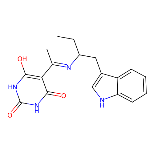 5-(1-{[1-(1H-indol-3-yl)butan-2-yl]amino}ethylidene)pyrimidine-2,4,6(1H,3H,5H)-trione structure