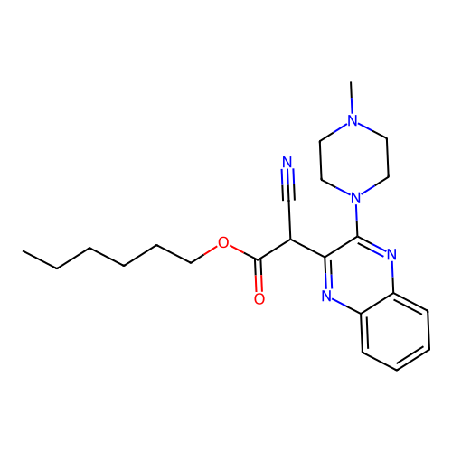 Hexyl 2-cyano-2-[3-(4-methylpiperazin-1-yl)quinoxalin-2-yl]acetate structure