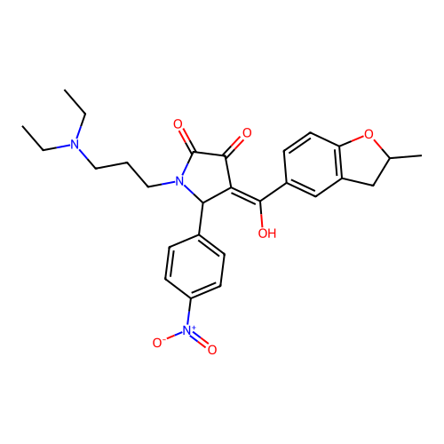 (4E)-1-[3-(diethylamino)propyl]-4-[hydroxy-(2-methyl-2,3-dihydro-1-benzofuran-5-yl)methylidene]-5-(4-nitrophenyl)pyrrolidine-2,3-dione structure
