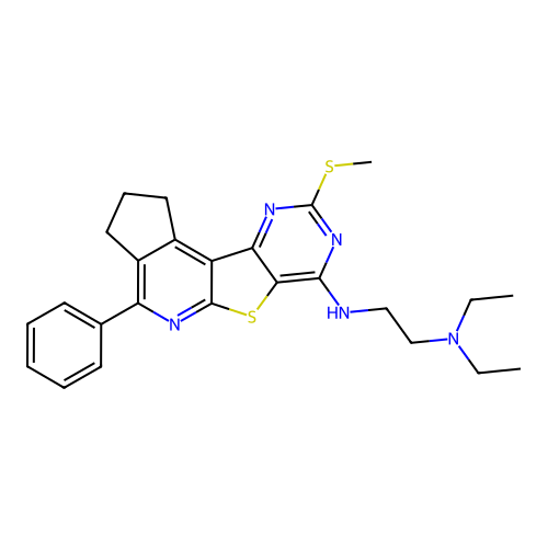 N,N-diethyl-N'-[9-(methylsulfanyl)-4-phenyl-2,3-dihydro-1H-cyclopenta[4',5']pyrido[3',2':4,5]thieno[3,2-d]pyrimidin-7-yl]ethane-1,2-diamine structure