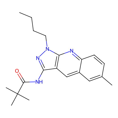 N-(1-butyl-6-methylpyrazolo[3,4-b]quinolin-3-yl)-2,2-dimethylpropanamide structure