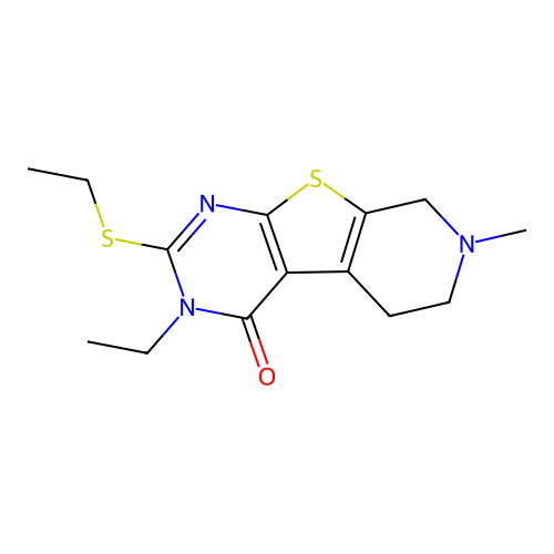3-ethyl-2-(ethylsulfanyl)-7-methyl-5,6,7,8-tetrahydropyrido[4',3':4,5]thieno[2,3-d]pyrimidin-4(3H)-one structure