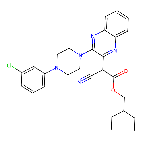2-Ethylbutyl {3-[4-(3-chlorophenyl)piperazin-1-yl]quinoxalin-2-yl}(cyano)acetate structure
