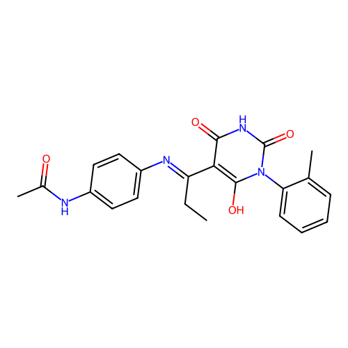 (E)-N-(4-((1-(2,4,6-trioxo-1-(o-tolyl)tetrahydropyrimidin-5(2H)-ylidene)propyl)amino)phenyl)acetamide structure