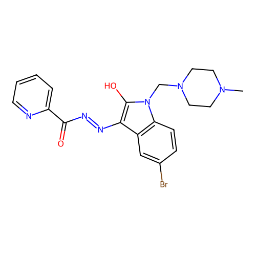 (Z)-N'-(5-bromo-1-((4-methylpiperazin-1-yl)methyl)-2-oxoindolin-3-ylidene)picolinohydrazide structure