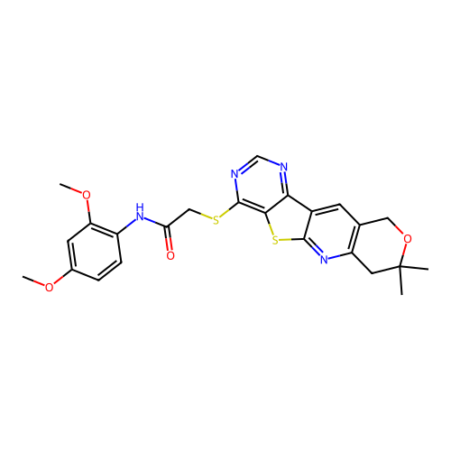 N-(2,4-dimethoxyphenyl)-2-[(8,8-dimethyl-7,10-dihydro-8H-pyrano[3'',4'':5',6']pyrido[3',2':4,5]thieno[3,2-d]pyrimidin-4-yl)sulfanyl]acetamide structure