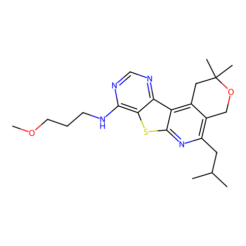 5-isobutyl-N-(3-methoxypropyl)-2,2-dimethyl-2,4-dihydro-1H-pyrano[4'',3'':4',5']pyrido[3',2':4,5]thieno[3,2-d]pyrimidin-8-amine structure