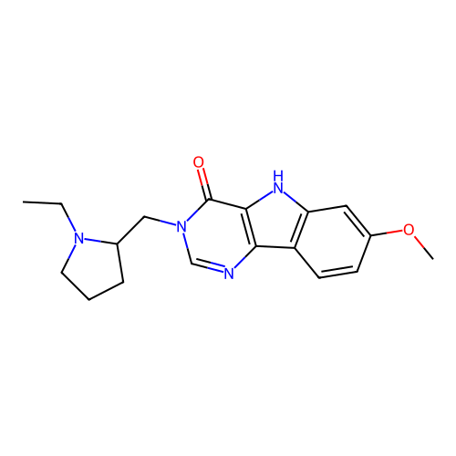 3-((1-ethylpyrrolidin-2-yl)methyl)-7-methoxy-3H-pyrimido[5,4-b]indol-4(5H)-one structure