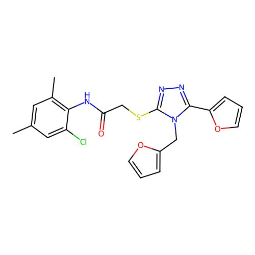 N-(2-chloro-4,6-dimethylphenyl)-2-{[5-(furan-2-yl)-4-(furan-2-ylmethyl)-4H-1,2,4-triazol-3-yl]sulfanyl}acetamide structure