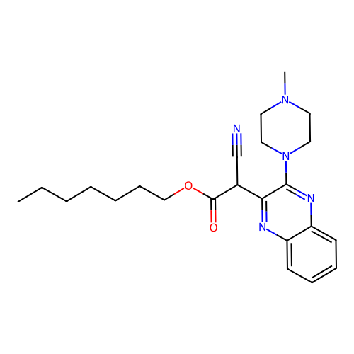 Heptyl 2-cyano-2-[3-(4-methylpiperazin-1-yl)quinoxalin-2-yl]acetate structure