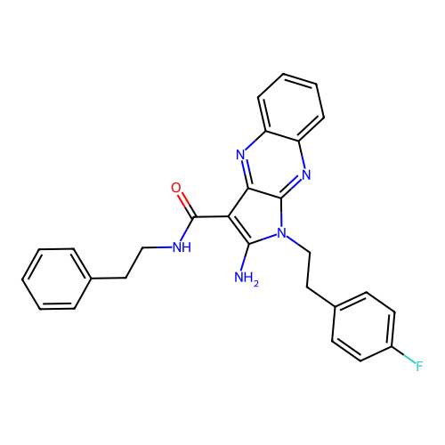 2-amino-1-(4-fluorophenethyl)-N-phenethyl-1H-pyrrolo[2,3-b]quinoxaline-3-carboxamide structure