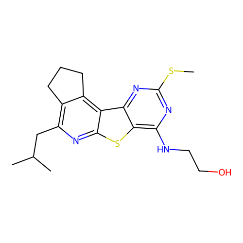 2-((4-isobutyl-9-(methylthio)-2,3-dihydro-1H-cyclopenta[4',5']pyrido[3',2':4,5]thieno[3,2-d]pyrimidin-7-yl)amino)ethanol structure