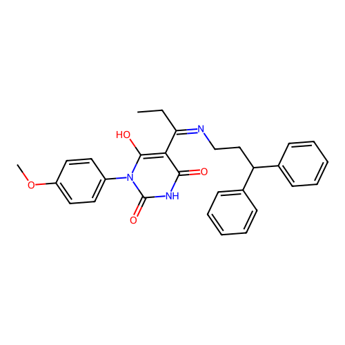 5-[1-(3,3-diphenylpropylamino)propylidene]-1-(4-methoxyphenyl)-1,3-diazinane-2,4,6-trione structure