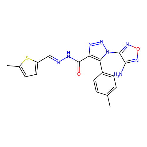(E)-1-(4-amino-1,2,5-oxadiazol-3-yl)-N'-((5-methylthiophen-2-yl)methylene)-5-(p-tolyl)-1H-1,2,3-triazole-4-carbohydrazide structure
