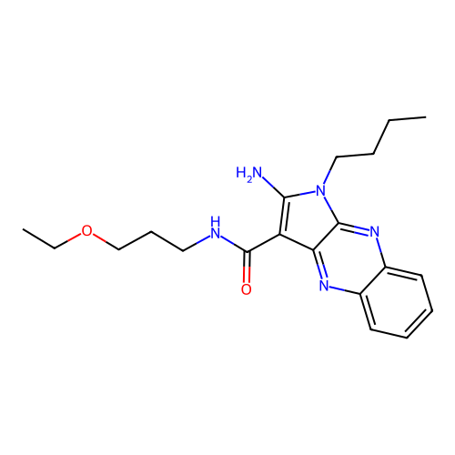 2-amino-1-butyl-N-(3-ethoxypropyl)-1H-pyrrolo[2,3-b]quinoxaline-3-carboxamide structure