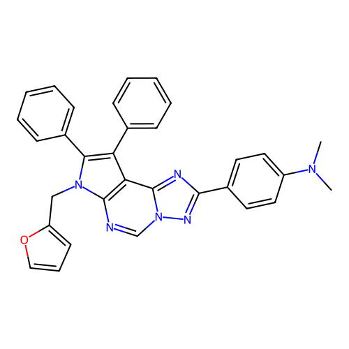 4-(7-(furan-2-ylmethyl)-8,9-diphenyl-7H-pyrrolo[3,2-e][1,2,4]triazolo[1,5-c]pyrimidin-2-yl)-N,N-dimethylaniline structure