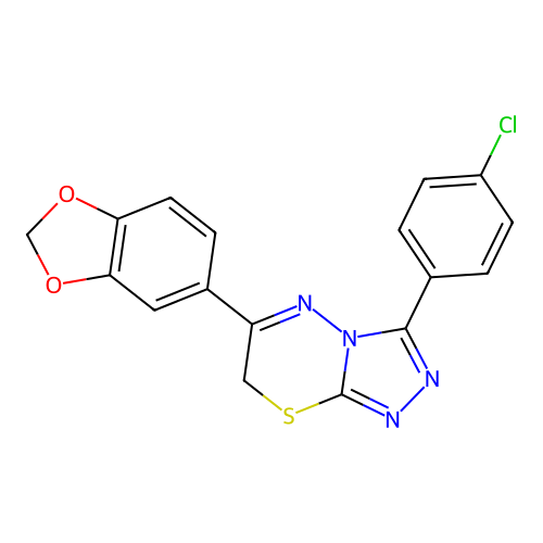 6-(1,3-benzodioxol-5-yl)-3-(4-chlorophenyl)-7H-[1,2,4]triazolo[3,4-b][1,3,4]thiadiazine structure
