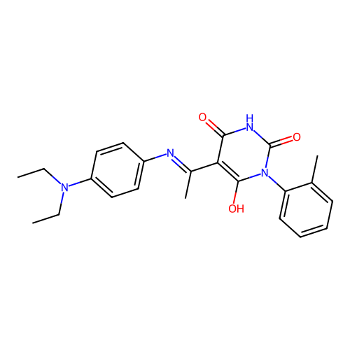 5-[1-[4-(diethylamino)anilino]ethylidene]-1-(2-methylphenyl)-1,3-diazinane-2,4,6-trione structure