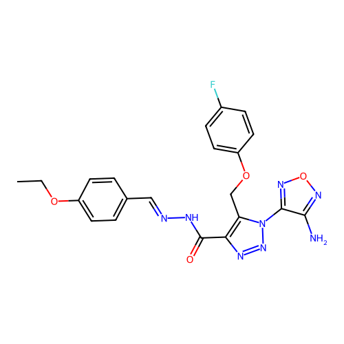 (E)-1-(4-amino-1,2,5-oxadiazol-3-yl)-N'-(4-ethoxybenzylidene)-5-((4-fluorophenoxy)methyl)-1H-1,2,3-triazole-4-carbohydrazide structure