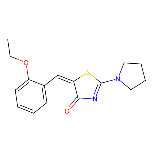 (E)-5-(2-ethoxybenzylidene)-2-(pyrrolidin-1-yl)thiazol-4(5H)-one structure