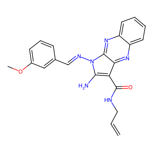(E)-N-allyl-2-amino-1-((3-methoxybenzylidene)amino)-1H-pyrrolo[2,3-b]quinoxaline-3-carboxamide structure