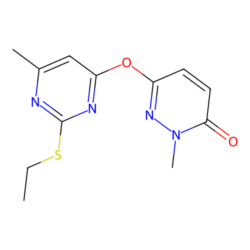 6-{[2-(ethylsulfanyl)-6-methylpyrimidin-4-yl]oxy}-2-methylpyridazin-3(2H)-one structure