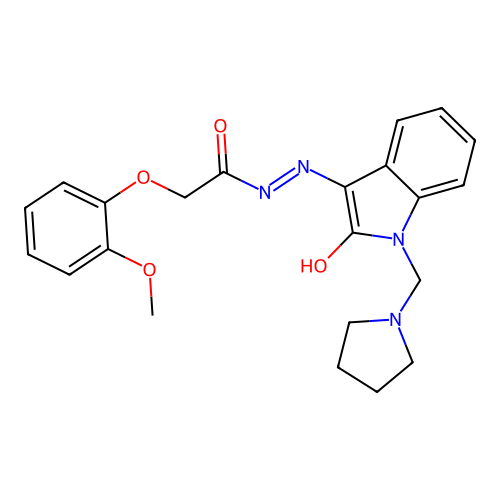 (Z)-2-(2-methoxyphenoxy)-N'-(2-oxo-1-(pyrrolidin-1-ylmethyl)indolin-3-ylidene)acetohydrazide structure
