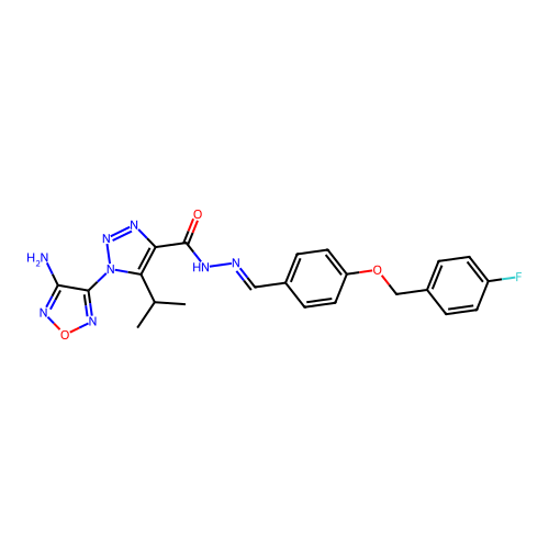 1-(4-amino-1,2,5-oxadiazol-3-yl)-N'-[(E)-{4-[(4-fluorobenzyl)oxy]phenyl}methylidene]-5-(propan-2-yl)-1H-1,2,3-triazole-4-carbohydrazide structure