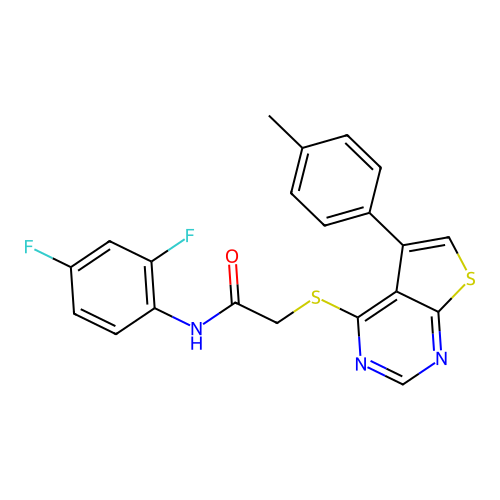 N-(2,4-difluorophenyl)-2-{[5-(4-methylphenyl)thieno[2,3-d]pyrimidin-4-yl]sulfanyl}acetamide structure