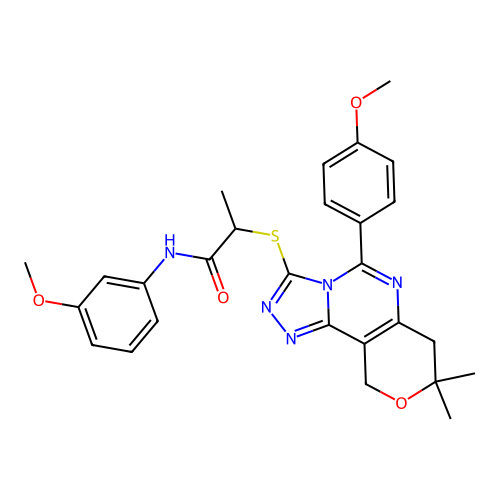 N-(3-methoxyphenyl)-2-((5-(4-methoxyphenyl)-8,8-dimethyl-8,10-dihydro-7H-pyrano[3,4-e][1,2,4]triazolo[4,3-c]pyrimidin-3-yl)thio)propanamide structure