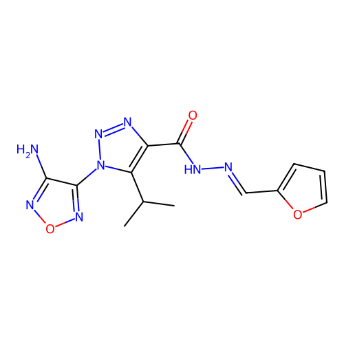(E)-1-(4-amino-1,2,5-oxadiazol-3-yl)-N'-(furan-2-ylmethylene)-5-isopropyl-1H-1,2,3-triazole-4-carbohydrazide structure