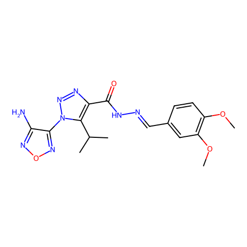 (E)-1-(4-amino-1,2,5-oxadiazol-3-yl)-N'-(3,4-dimethoxybenzylidene)-5-isopropyl-1H-1,2,3-triazole-4-carbohydrazide structure