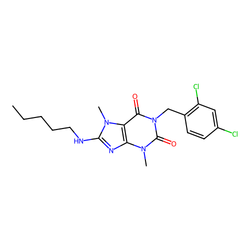 1-[(2,4-dichlorophenyl)methyl]-3,7-dimethyl-8-(pentylamino)purine-2,6-dione structure