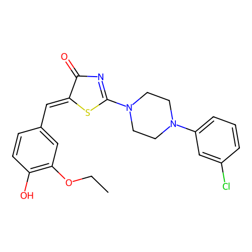 (Z)-2-(4-(3-chlorophenyl)piperazin-1-yl)-5-(3-ethoxy-4-hydroxybenzylidene)thiazol-4(5H)-one structure
